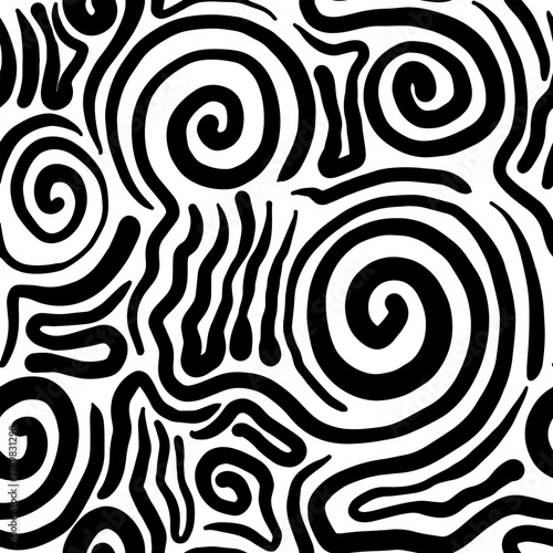 Fun line doodle seamless pattern. Creative minimalist style art background for children or trendy design with basic shapes. vector illustration.