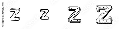 Collection of four stylized letter Z uppercase and lowercase glyph variations