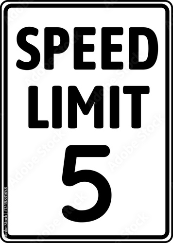 Speed limit 5 mph traffic sign, Speed limit 5 miles per hour road sign