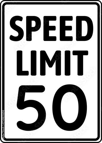 Speed limit 50 mph traffic sign, Speed limit 50 miles per hour road sign