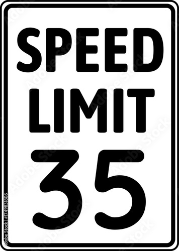 Speed limit 35 mph traffic sign, Speed limit 35 miles per hour road sign