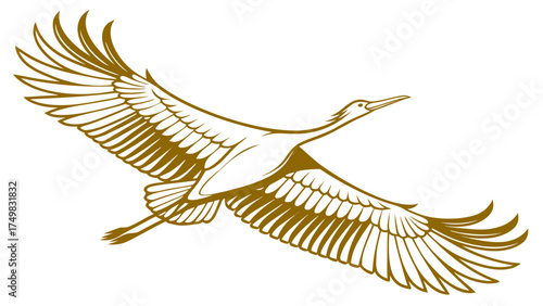 Golden bird in mid-flight, symbolising freedom and luxury against a isolated background.