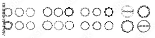 Hand drawn circular DNA molecule icons and abstract genetic frames
