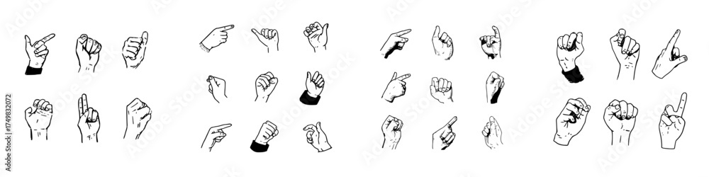 Fototapeta premium Set of Hand Gestures Representing Letters of the American Sign Language Alphabet