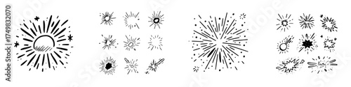 Hand drawn starburst and explosion doodle icons set