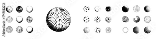 Abstract sphere shapes with diverse textures and shading styles