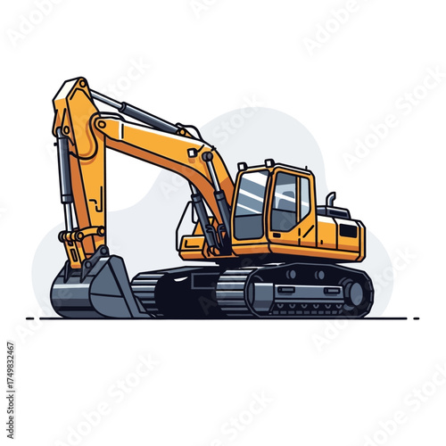 Yellow excavator machine isolated on white background heavy construction equipment