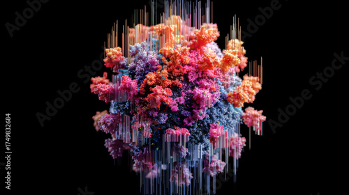 Microscopic virus particles morphing into digital glitch, symbol of modern pandemic, conceptual art