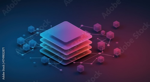Abstract square layers with connected cubes, network structure design