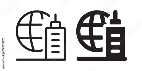 Global business expansion and international network symbol, modern company headquarters, worldwide corporate reach icon, perfect for finance and trade visuals vector illustration 