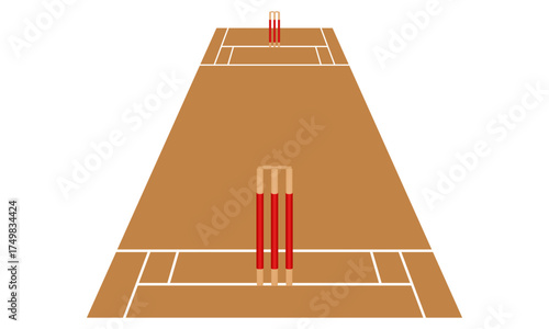 cricket pitch with stumps, vector illustration isolated on white background.