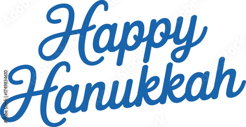 Blue script text Happy Hanukkah on a white background chanukah holiday