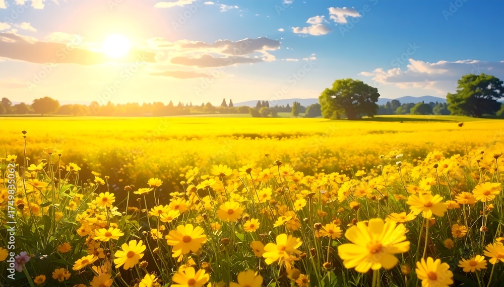 Obraz premium Vibrant Yellow Field Sunrise.