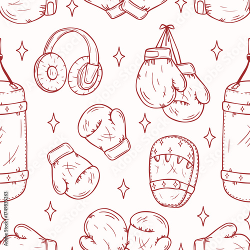 Boxing seamless pattern, line vector art