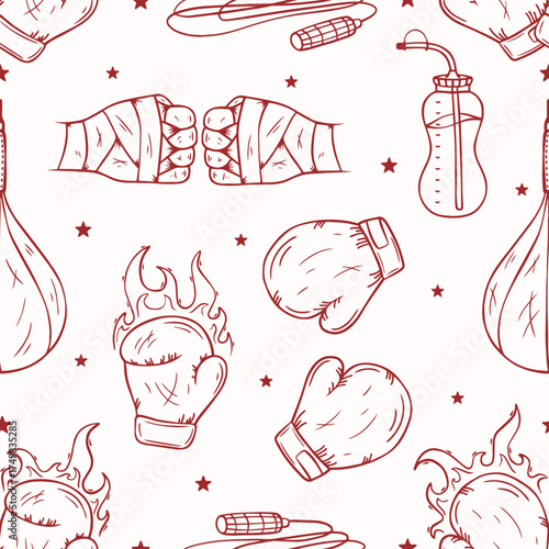 Boxing seamless pattern, line vector art