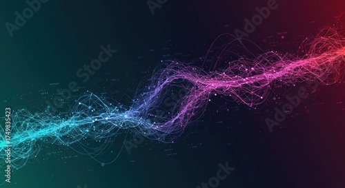 Abstract colorful network wave, digital background with connected dots.