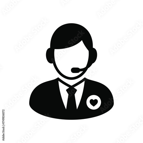 icon of customer support agent with headset and heart badge isolated
