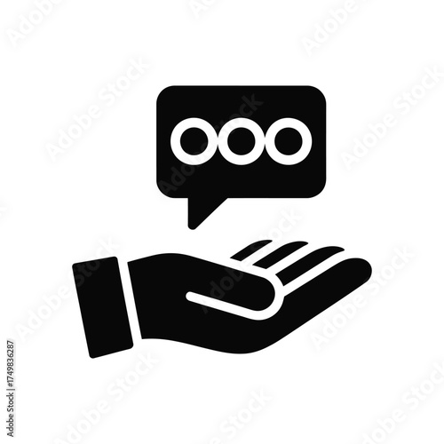 Hand offering speech bubble icon illustration for presentation or support concept