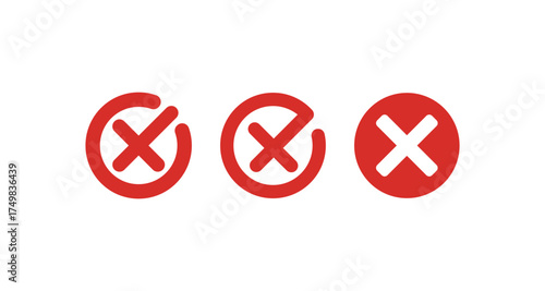 Red error cross icons in minimalist circular designs