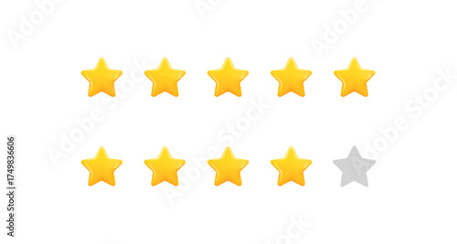 Nine yellow stars and one gray star for ratings and reviews