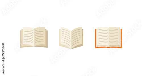 Minimalist open books icons on white background for educational and publishing projects