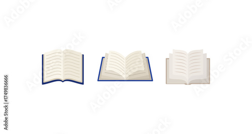 Set of open books in flat design on white background