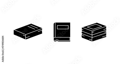 Minimalist silhouette books: stack, hardcover, paperback icon set