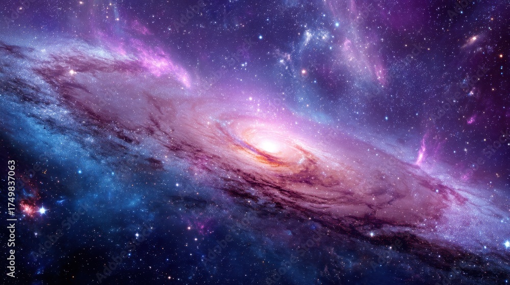 Fototapeta premium Colorful galaxy with nebula clouds and sparkling stars in deep space, featuring rich cosmic textures and vibrant hues.