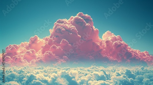 The image shows a serene sky with a large, fluffy pink cloud dominating the lower part of the scene.