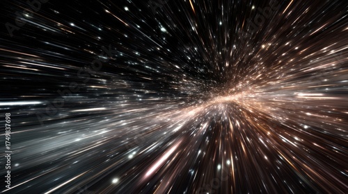 Dynamic background with stars streaking through deep space, simulating movement through the galaxy at high speed.