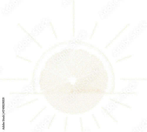 Minimalist lemon slice sunburst graphic. Conceptual halftone citrus fruit sunrise for fresh juice branding, a summer-themed logo, or an optimistic morning-inspired design.