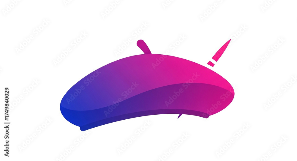 Obraz premium A stylish purple and blue beret isolated on white background, representing fashion, art, and creative expression in a modern design