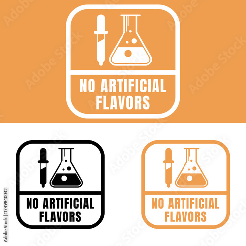 No artificial flavors label with beaker and dropper vector