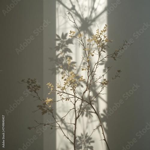 Botanical wall art print with sunlight and shadow of plant for home decor idea