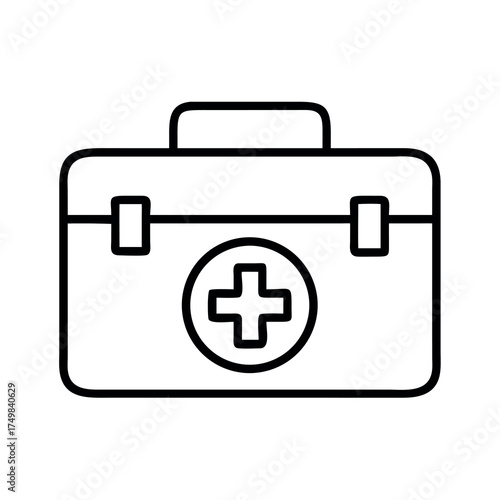 Simple outline icon of a medical first aid kit with a cross symbol