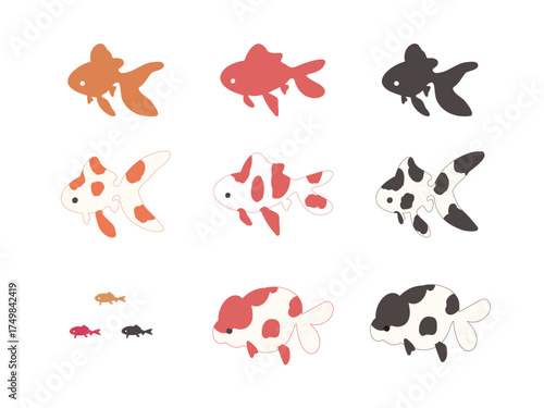 フラットでシンプルな金魚イラストセット