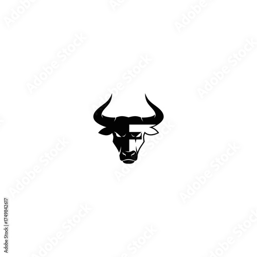 Stylized, silhouetted bull's head with horns and a stylized letter "F" within the head
