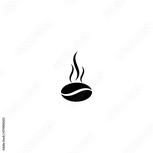 Black silhouette of a coffee bean with three steam lines on a white background