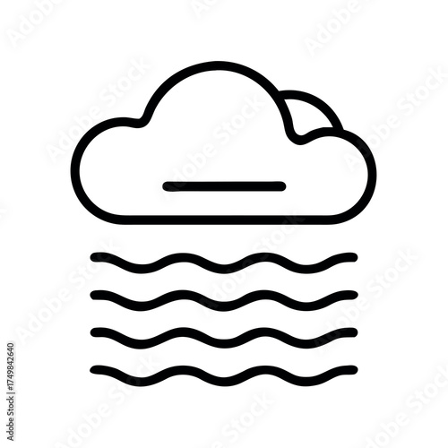 Simple line art icon of a cloud over wavy water representing fog or mist
