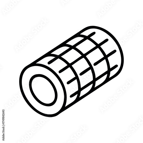 Simple line drawing of a textured cylindrical object with a hole