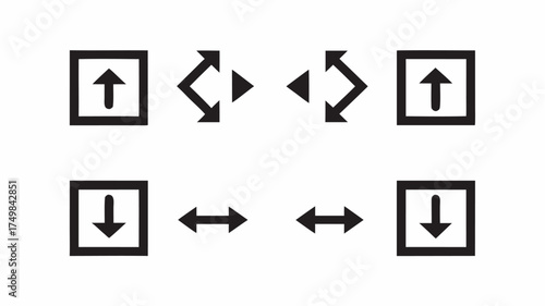 Illustration of black arrows in squares pointing up and down and arrows pointing left and right directions | editable eps vectors silhouette