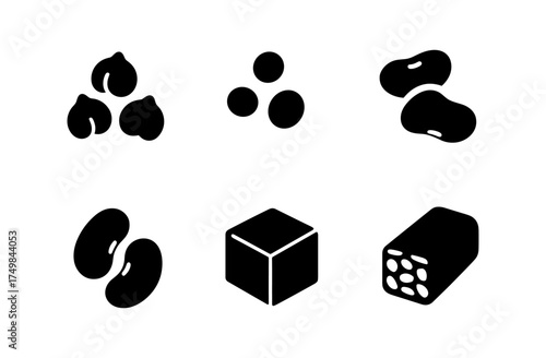 Minimalist silhouette icons of legumes and food ingredients