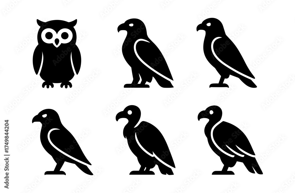 Naklejka premium Silhouette animal collection: owl, eagle, and vulture designs
