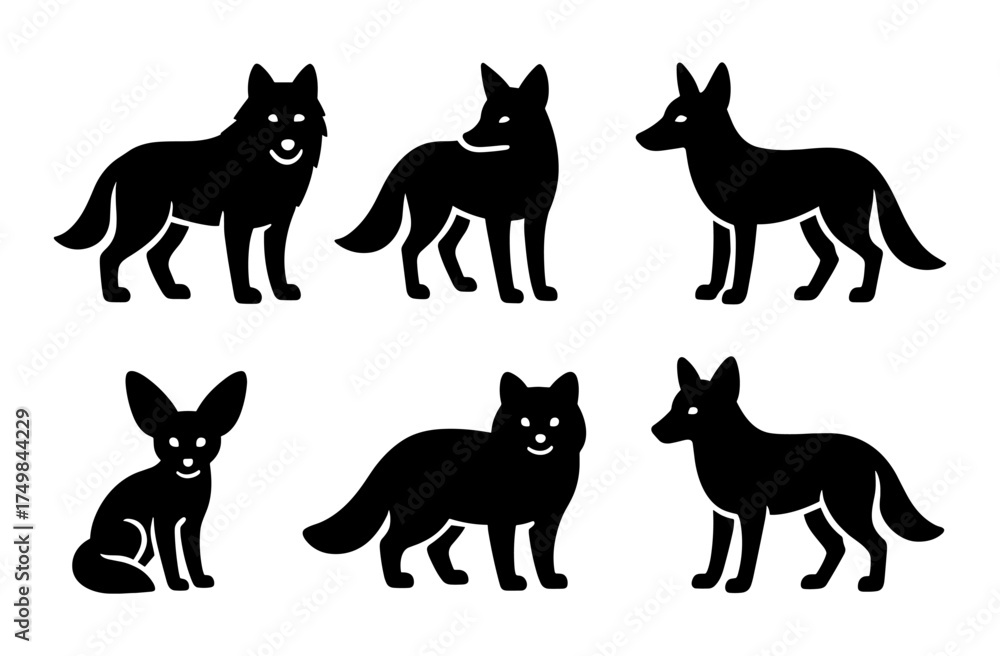 Fototapeta premium Silhouette dog collection: various breeds in minimalist black outline
