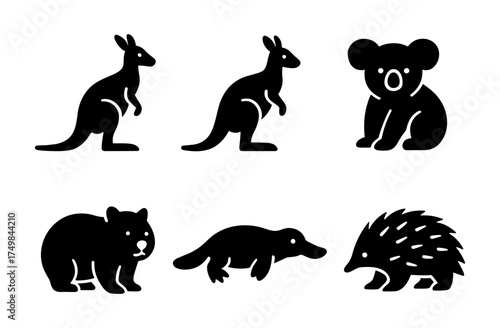 Silhouette icons of australian animals featuring kangaroo, koala, and more