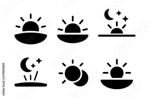 Minimalistic sun and moon symbols set