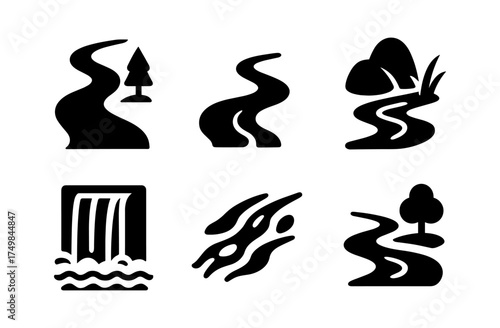 Nature pathway icons collection: minimal silhouette design for outdoors
