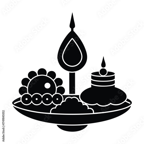 Hindu Pooja Thali with Diya Vector Silhouette Design