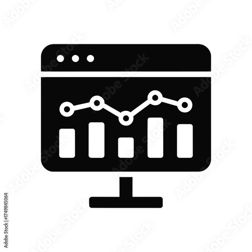 Monitor displaying line and bar graph icon illustration on a white background