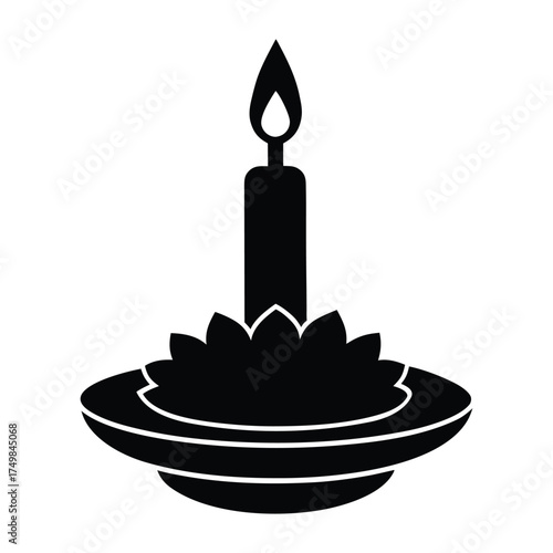 Hindu Pooja Thali with Diya Vector Silhouette Design
